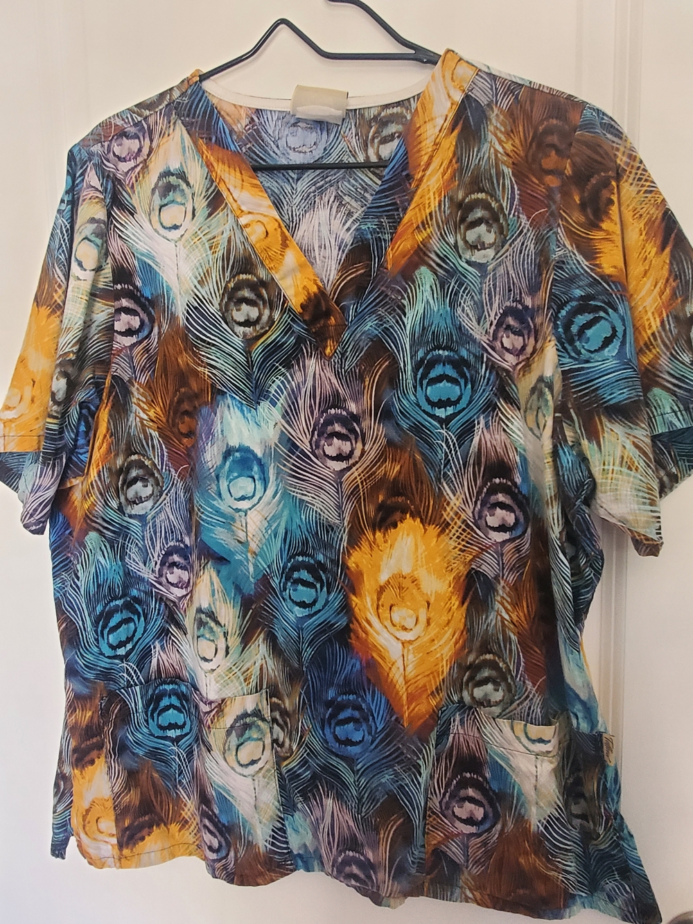 Peacock Feather Print V-Neck Women's Shirt - Multicolor